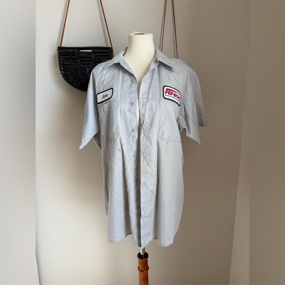 CINTAS ComfortFlex Grey Short Sleeve Button Down Work Shirt, Size L-SS